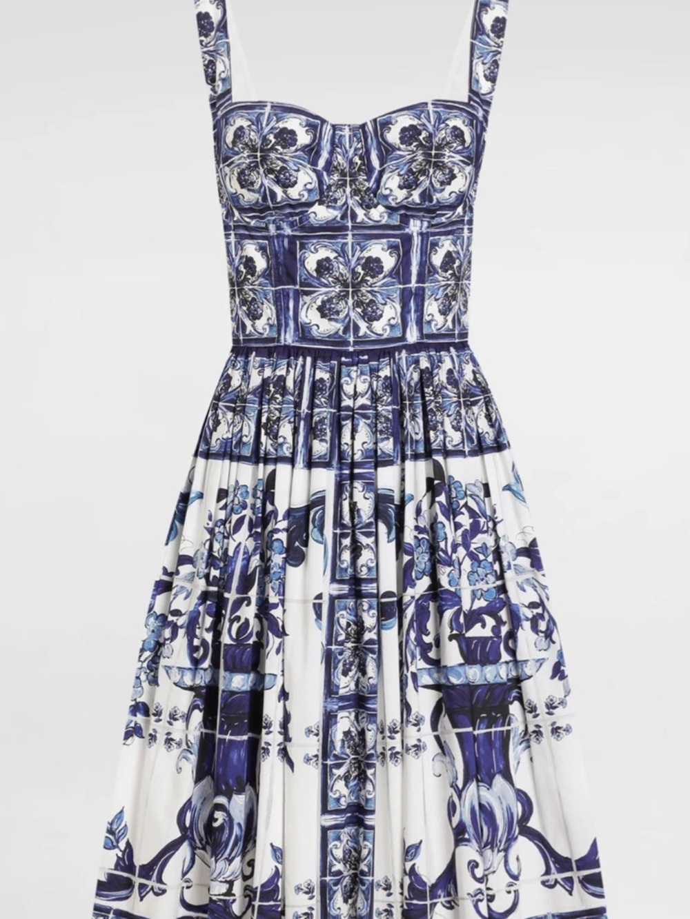 Dolce & Gabbana Blue and White Tile-Print Midi Dress